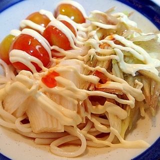 ピリ辛　❤茗荷と長芋とプチトマトのサラダうどん❤